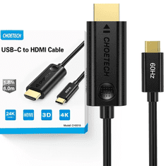 Choetech CHOETECH JEDNOSMERNÝ ADAPTÉROVÝ KÁBEL USB TYPU C (SAMEC) NA HDMI 2.0 (SAMEC) 4K 60 HZ 1,8 M ČIERNY (CH0019)