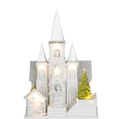 MAGIC HOME Kostol s betlehemom, 6 LED biela, 3xAA, interiér, 17x13x25 cm