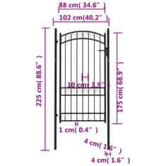 Vidaxl Plotová brána s oblúkovým vrchom oceľová 100x175 cm čierna