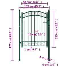 Vidaxl Plotová brána s oblúkovým vrchom oceľová 100x125 cm zelená