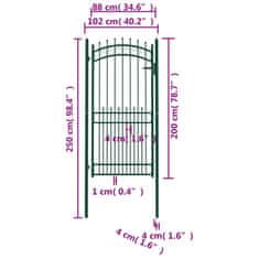 Vidaxl Plotová brána s hrotmi oceľová 100x200 cm zelená