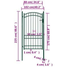 Vidaxl Plotová brána s oblúkovým vrchom oceľová 100x175 cm zelená