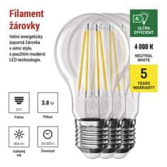 EMOS LED žiarovka Filament A60 A CLASS/ E27 / 3,8 W (60 W) / 806 lm / neutrálna biela