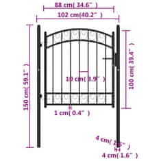 Vidaxl Plotová brána s oblúkovým vrchom oceľová 100x100 cm čierna