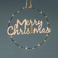 ACA ACA Lighting Vianočná závesná dekorácia kruh MERRY CHRISTMAS 20 MINI LED teplá biela na batérie 2xCR2032 (súčasťou) IP20 priemer 26cm napájací kábel 30cm X062019260