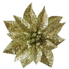 MAGIC HOME GlitterPoinsettia, so štipcom, zlatý, veľkosť kvetu: 9 cm, 6 ks