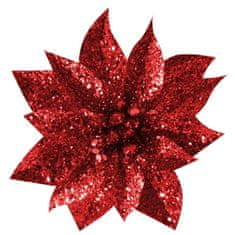 MAGIC HOME GlitterPoinsettia, so štipcom, červený, veľkosť kvetu: 9 cm, 6 ks