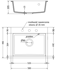 Mexen Oscar, 1-komorový granitový drez 580x490x205 mm, čierna-zlatá metalíza, 6519581000-75