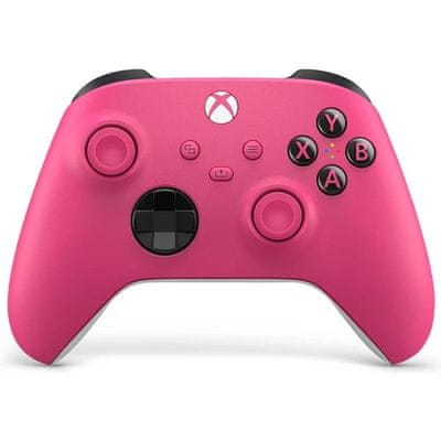 bezdrátový herní ovladač Microsoft XBOX Controller Deep Pink vibrace hybridní směrový ovladač D-pad inovace černá barva provedení texturované rukojeti mapování tlačítka