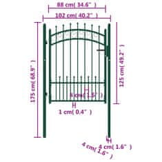 Vidaxl Plotová brána s hrotmi oceľová 100x125 cm zelená
