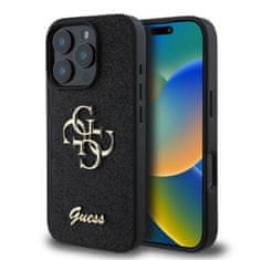 Guess Zadný kryt PU Fixed Glitter 4G Metal Logo pre iPhone 16 Pro Black