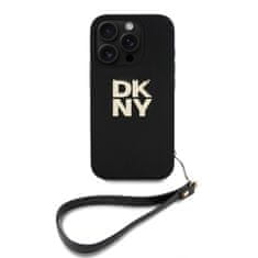 DKNY Zadný kryt PU Leather Stack Logo Wrist Strap pre iPhone 16 Pro Max Black