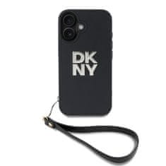 DKNY Zadný kryt PU Leather Stack Logo Wrist Strap pre iPhone 16 Black