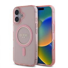 Guess Zadný kryt IML Glitter Ring MagSafe pre iPhone 16 Pink