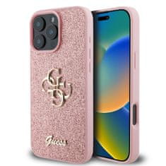 Guess Zadný kryt PU Fixed Glitter 4G Metal Logo pre iPhone 16 Pro Max Pink