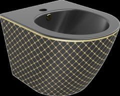 Mexen Lena, závesný bidet 480x370x325 mm, čierna matná - zlatý vzor, 35224879