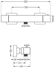 Mexen Cube, termostatická sprchová batéria so spodným 1/2" pripojením sprchy, čierna matná, 77200-70