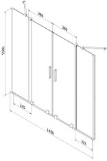 Mexen Velar Duo, 2-krídlová posuvná vaňová zástena 140 x 150 cm, 8mm číre sklo, biely profil, 896-140-000-02-20