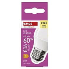 EMOS LED žárovka ZQ6E41 Classic Mini Globe / E27 / 6,5 W (60 W) / 806 lm / teplá bílá