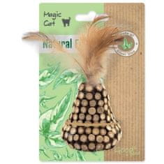 Magic Cat Hračka Natural Fun kužeľ s prírodnými pierkami a oblepené drevom 13cm