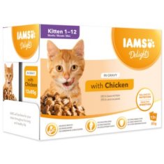 IAMS Kapsička Delights Kitten kura v omáčke multipack 1020g (12x85gr)