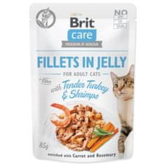 Brit Kapsička Care Cat morka a krevety, filety v želé 85g