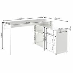 KONDELA Univerzálny rohový PC stôl biela TERINO drevotrieska 110 x 138 x 75.4 cm