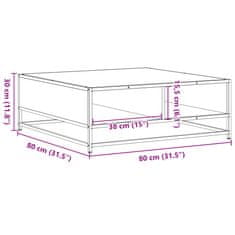 Vidaxl Konferenčný stolík hnedý dub 80x80x45 cm kompozitné drevo a kov