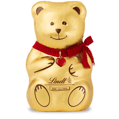 LINDT Zlatý Medvedík TEDDY Lindt, mliečná čokoláda 200 g- s Mikulášskou čiapkou