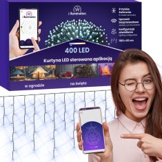 shumee 400 LED svetelný záves - studená biela - riadený aplikáciou