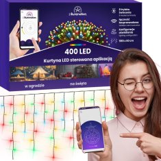 shumee 400 LED svetelný záves - viacfarebný - ovládaný aplikáciou