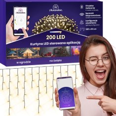 shumee 200 LED svetelný záves - teplá biela - riadená aplikáciou