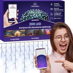 shumee 200 LED svetelný záves - studená biela - riadený aplikáciou