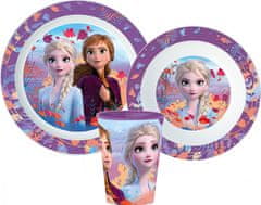 Stor Jedálenský set Disney Frozen, plastový set vhodný do mikrovlnnej rúry, s 260 ml šálkou