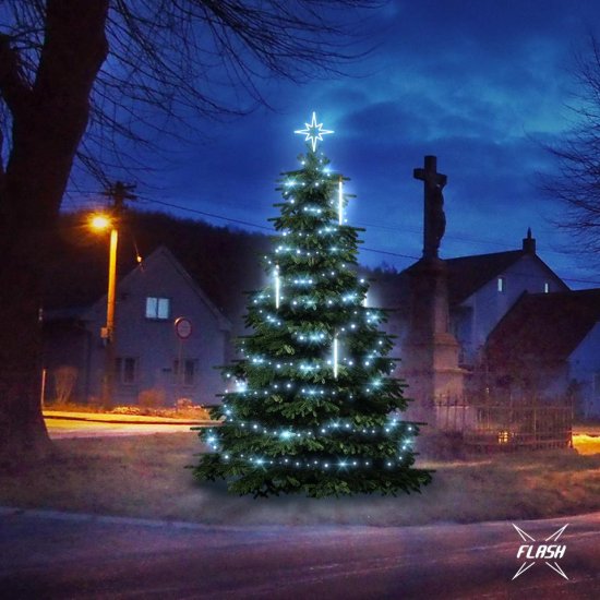 DecoLED LED svetelná sada na stromy vysoké 3-5m, ľadová biela s Flash a padajúci sneh