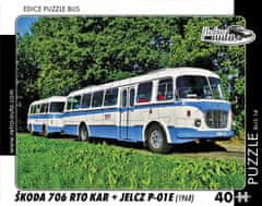 RETRO-AUTA© Puzzle BUS č.14 Škoda 706 RTO KAR + JELCZ P-01E (1968) 40 dielikov