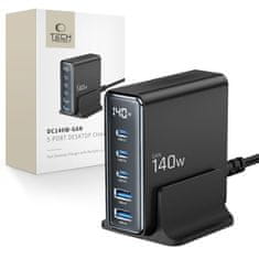 Tech-protect DC140W 5 Port GaN nabíjačka 2x USB / 3x USB-C 140W PD QC, čierna