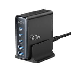 Tech-protect DC140W 5 Port GaN nabíjačka 2x USB / 3x USB-C 140W PD QC, čierna