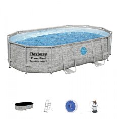 Lean-toys Power Steel Swim Vista bazén s oknom 488x305x107 16x10FT BESTWAY 6in1 + pieskové čerpadlo