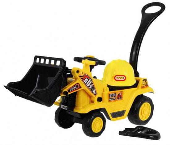 Lean-toys Kočík Baby Bulldozer + pohyblivý kýbel + klaksón + úložný kút + prilba