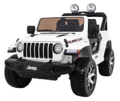 Lean-toys Jeep Wrangler Rubicon batéria pre deti biela + diaľkové ovládanie + MP3 LED rádio + EVA kolesá