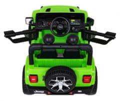 Lean-toys Jeep Wrangler Rubicon batéria pre deti Zelená + diaľkové ovládanie + MP3 LED rádio + EVA kolesá