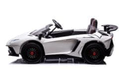 Lean-toys Lamborghini Aventador SV na batérie pre 2 deti Biely + bezkartáčový motor + nafukovacie kolesá + LED audio