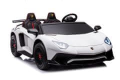 Lean-toys Lamborghini Aventador SV na batérie pre 2 deti Biely + bezkartáčový motor + nafukovacie kolesá + LED audio