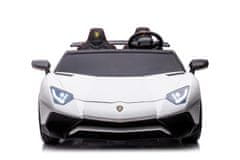 Lean-toys Lamborghini Aventador SV na batérie pre 2 deti Biely + bezkartáčový motor + nafukovacie kolesá + LED audio