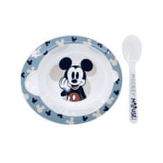 Stor Detský plastový riad 2ks, Mickey Mouse Baby Blue (miska, lyžička), 10478