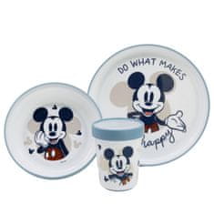 Stor Detský plastový riad Mickey Mouse Baby Blue Premium (tanier, miska, pohár), 10495