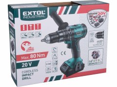 Extol Industrial Vŕtačka s príklepom aku Share20V, 1x 2Ah, 80Nm, bezuhlíkový motor, kufor, EXTOL INDUSTRIAL