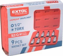 Extol Premium Hlavice nástrčné 1/2", TORX T20-T60, 9-dielna sada