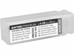 Extol Premium Vrták stupňovitý 4-20mm, stupňovanie 2mm, 9 otvorov, stopka pr.8mm, dĺžka 75mm, HSS, DIN 1412C